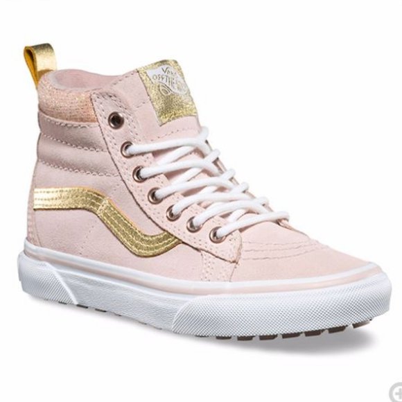 pink suede high top vans